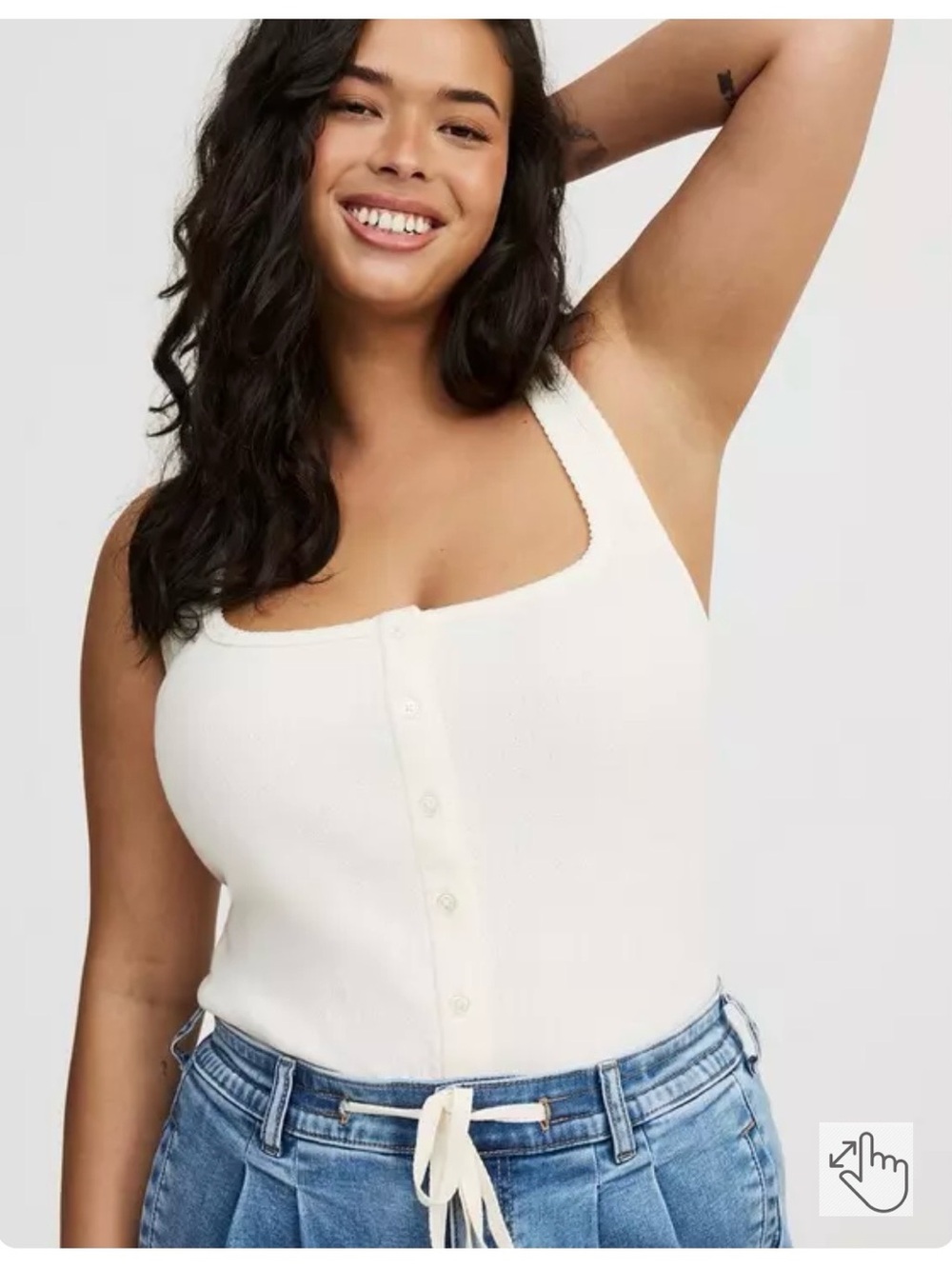 TORRID TANK TOP, SIZE 2X, POINTELLE CREAM, BUTTON FRONT, SQUARE NECK, NWT - Picture 2 of 10